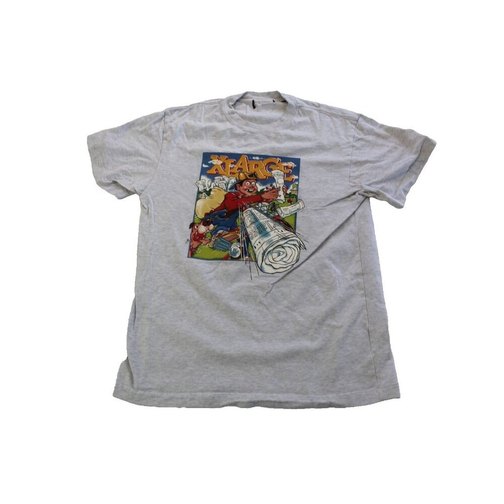 XLARGE Streetwear Mens M Gray Graphic T-Shirt Paperboy Comic Print - SMALL HOLE